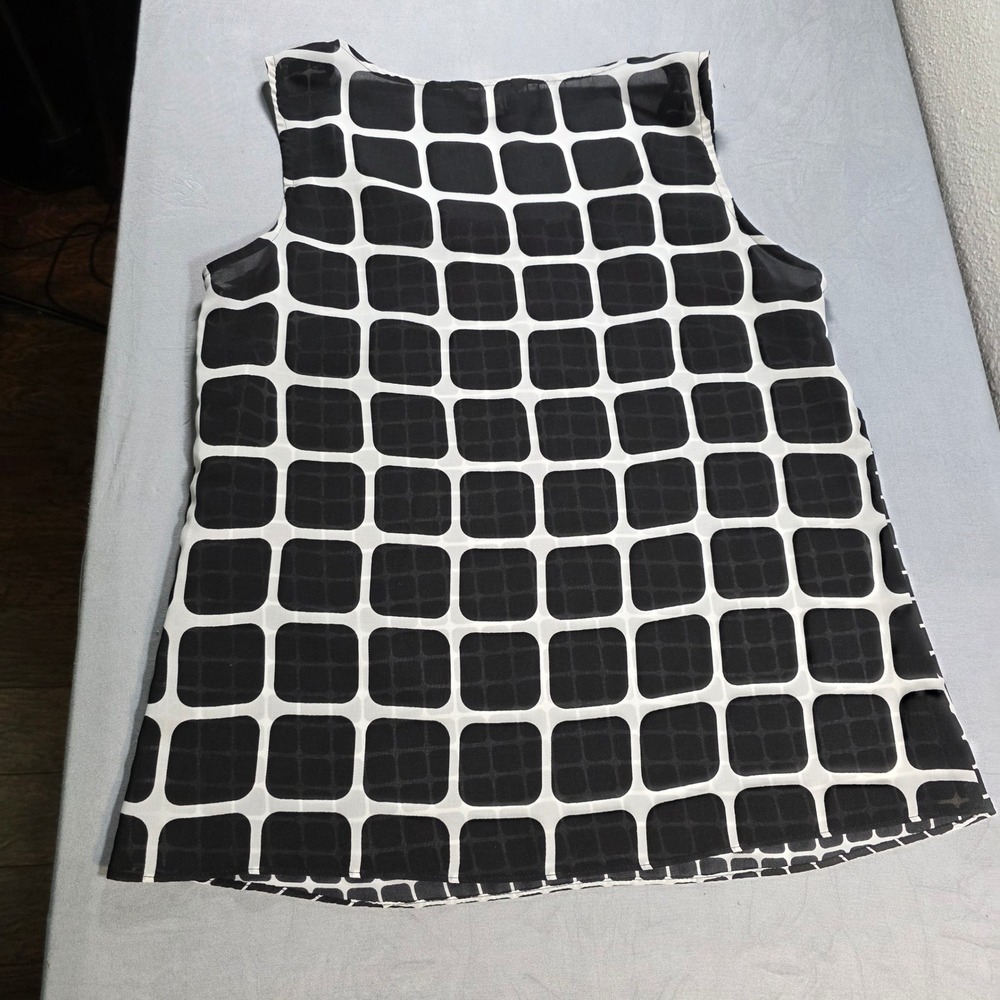 Banana Republic Womens Black White Geometric‎ Grid Sleeveless Sheer Blouse Top M - Picture 7 of 9